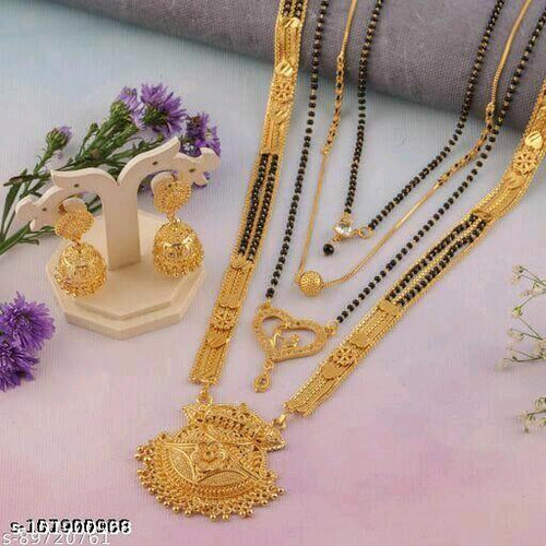 1g Gold Plated Mangalsutra Combo with Ear rings